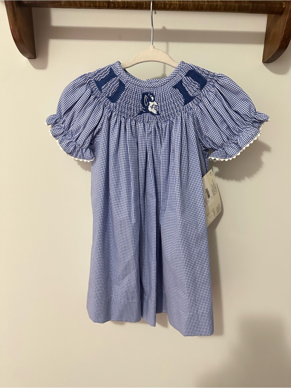 NWT Vive La Fetr Duke Blue Devils Gingham Smocked Puff-Sleeve Girls' Dress
